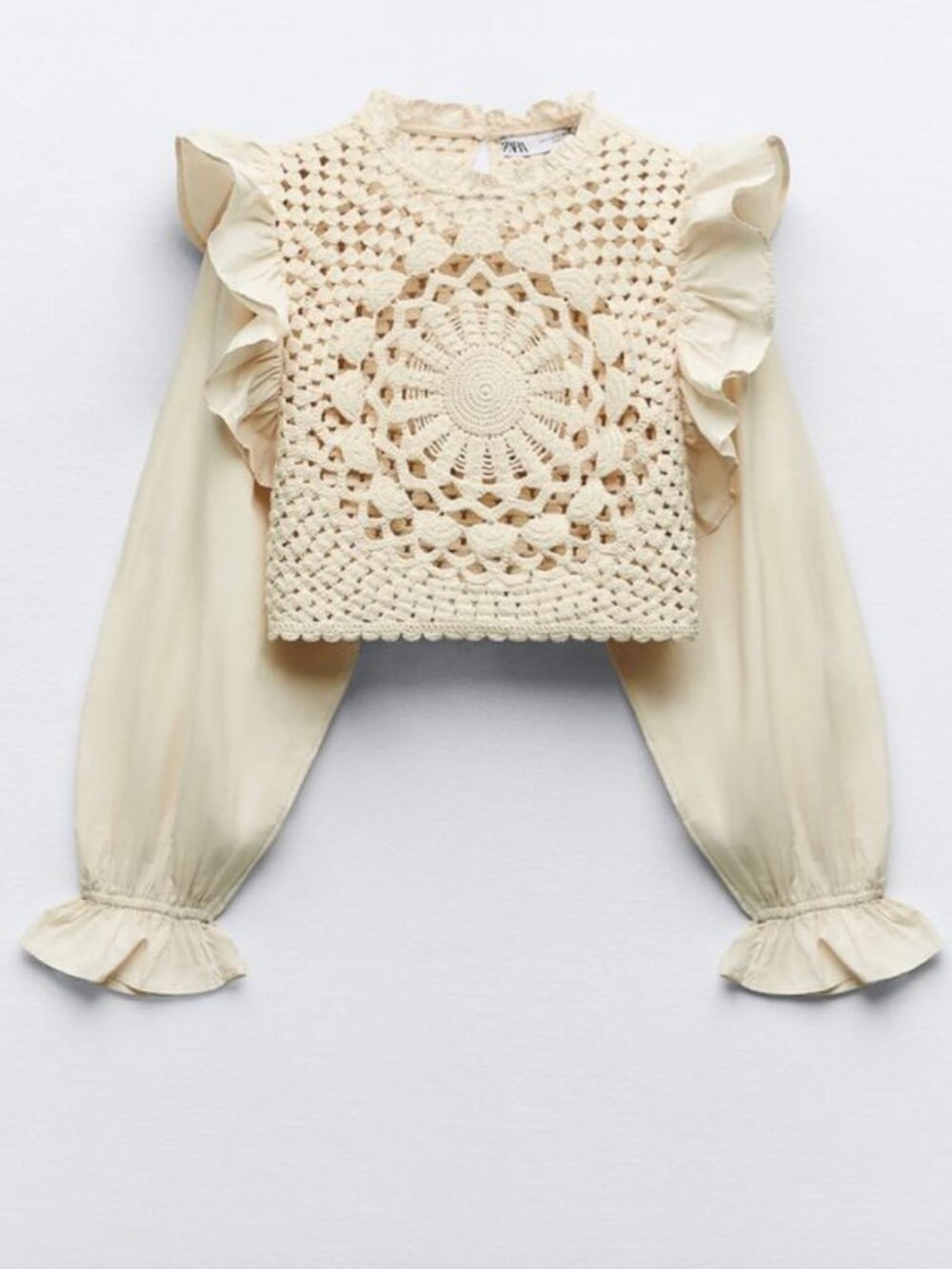 Zara Long Sleeve Crochet Top NEW